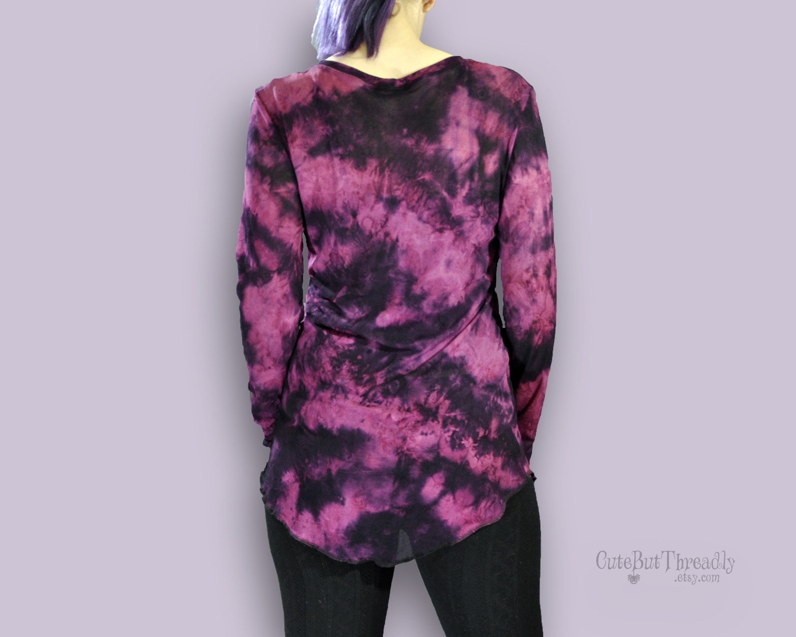 Long Sleeve Tunic Shirt Pink and Black Tie Dye Mesh Top - Etsy Canada