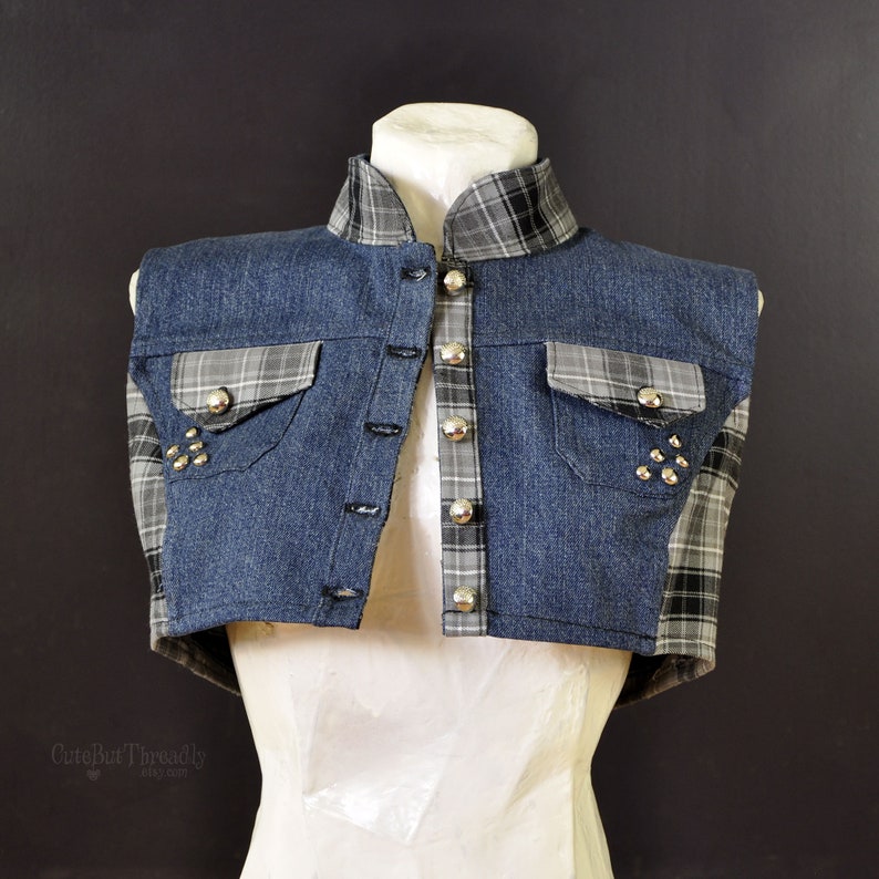 Cropped Denim Vest Punk Rock Vest Womens Studded Vest Etsy