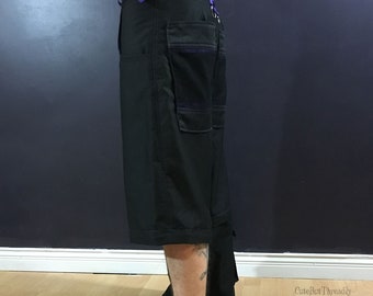Convertible Zip off Raver Pants, Black Denim Cargo Shorts