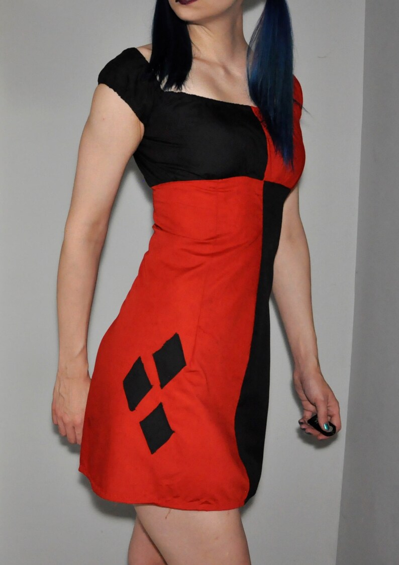 Harley Quinn Fitted Babydoll Dress Red and Black Cosplay