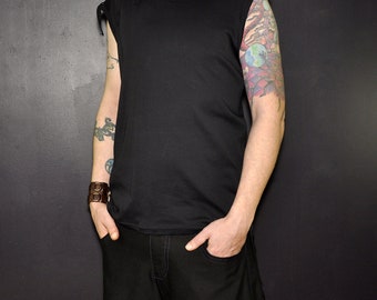 Black Gothic D-Ring Tank Top, Mens Sleeveless Shirt, Punk Rock Industrial Fashion, Street Wear, Gifts For Him