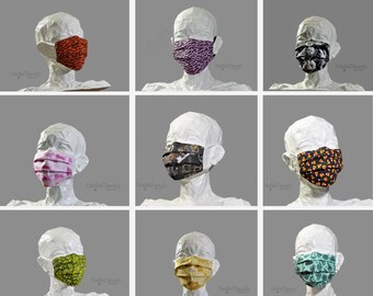 Reusable Cotton Face Mask, 3 Layer Dust Mask, Washable Face Cover with elastic straps and removable nose wire, Halloween Prints