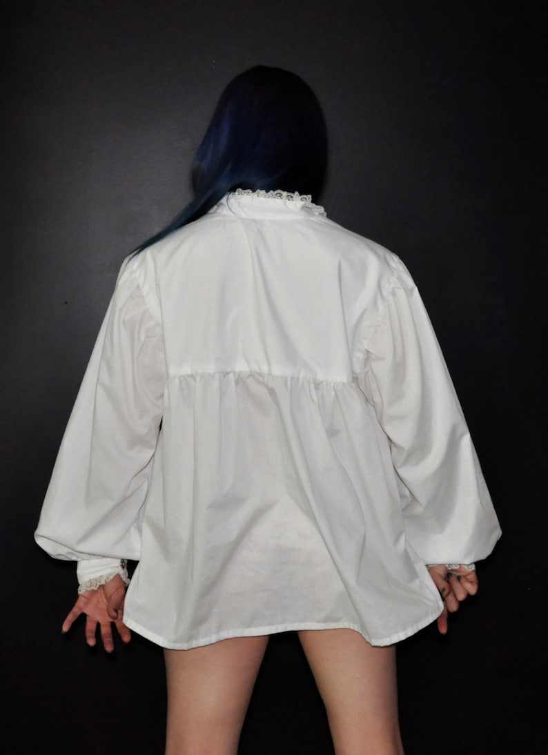 Lace Collared Peasant Blouose Available in White Medieval Renaissance Shirt Beige or Black and Your Custom Size LARP Shirt