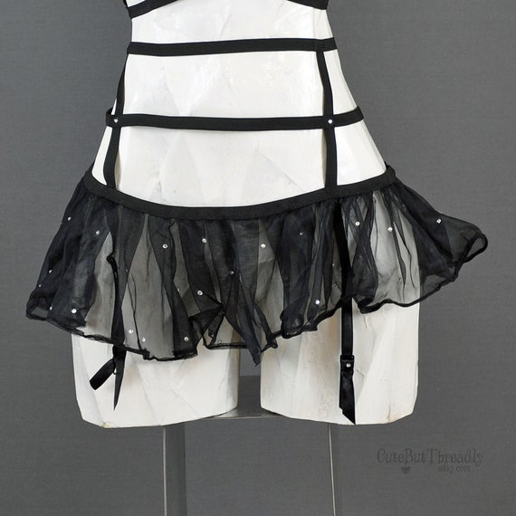 Gothic Faerie Garter Belt, Strappy Garter Belt With Tutu, Rhinestones
