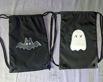 Spooky Cute Drawstring Back Pack, Bat Bag, Ghost Bag