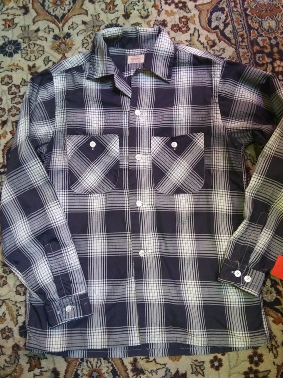 1950s Plaid Nylon Shirt -- Men's Size S/M
