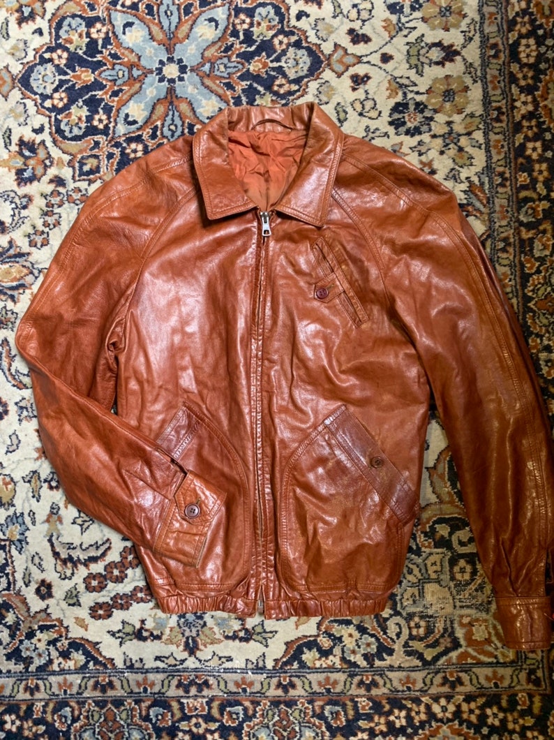 Delightful Caramel Colored Leather Jacket Of The 1970s