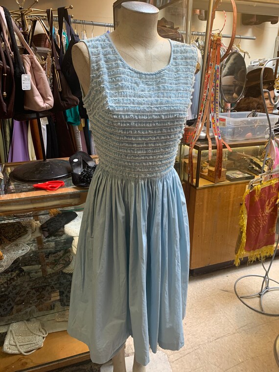 Sweet sky blue cotton dress of the 1950s!