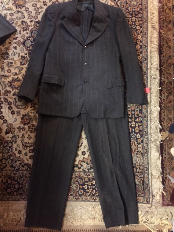 Grey pinstripe three-button 1930s suit size small