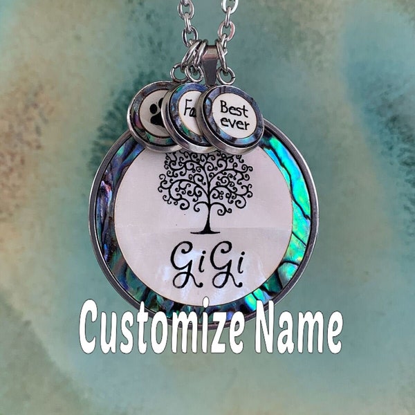 Custom Necklace, Name Necklace Personalized, Custom Grandma Name Necklace, Grandma Necklace Personalized, Mother of Pearl and Abalone