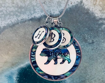 Momma Bear Necklace,  Mother of pearl & Abalone Shell