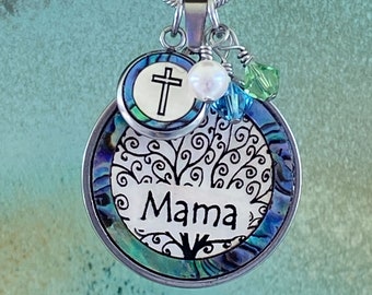 Mama Necklace, Mother of pearl & Abalone Shell