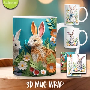 11oz Mug Wrapper Easter 4 350ml Rabbit Sublimation PNG Cup Mug Wrap Watercolor instant digital download template