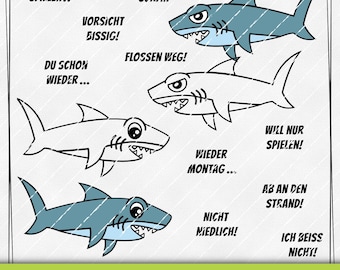 プロッターファイル「Sharks」SVG DXF、プロッター用レーザー昇華カッティングファイル、デジタルダウンロード、Biberwerke