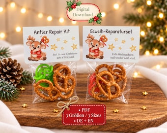Geweih-Reparaturset – Tütentopper PDF zu Weihnachten | Lustiges Rentier-Mitgebsel | Tütenverschluss | Wichtelgeschenk zum Ausdrucken