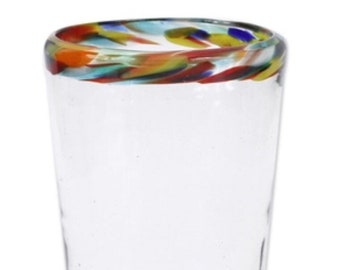 Handblown Mexican Glass Tumblers Confetti Rim SET OF 5 Drinking Glass
