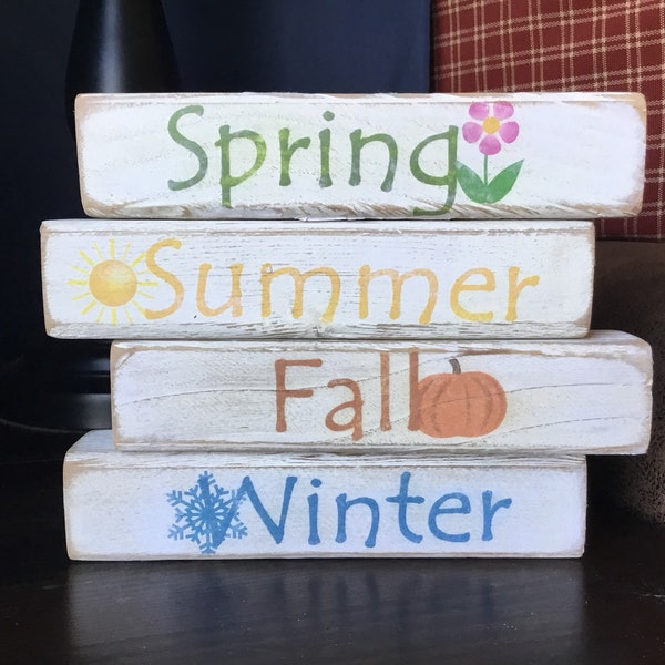 Seasons of the Year, Spring, Summer, Fall, Winter Wood Block Decoration