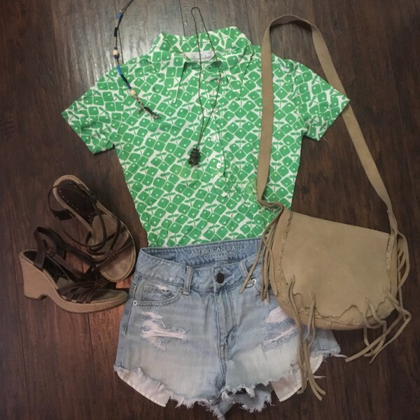 Vintage 1970s green print Shirt blouse