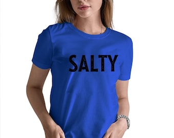塩味レディースシャツ、塩味Tシャツ、ビーチシャツ、皮肉なビーチシャツ、サマーシャツ、晴れたサマーシャツ、レディースビーチTシャツ
