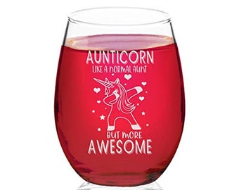 Aunticorn Weinglas, lustiges Geschenk Tante, 15 Unze Stemless