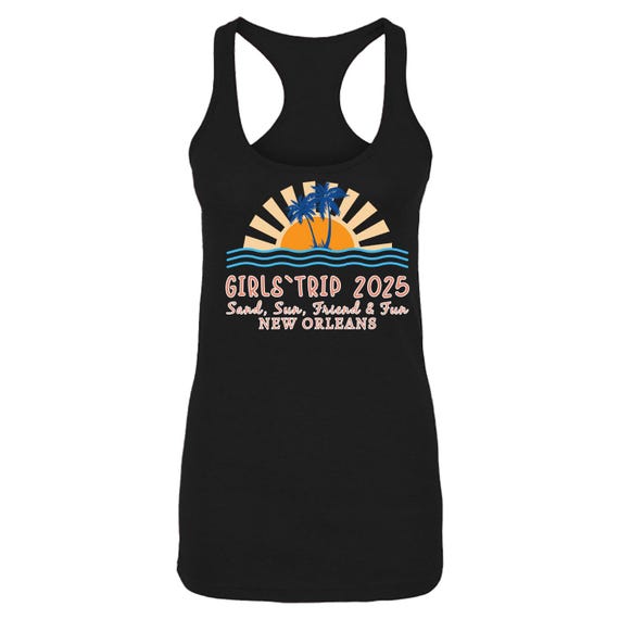 thumbnail image 2 of Girls Trip 2025 Tank Tops - We Are Trouble Vacation Tanks, Racerback Design 2 of 11