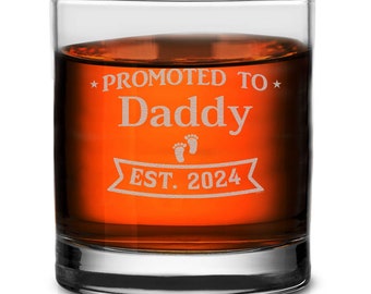 Veracco Promoted to Daddy EST 2024 Old Fashioned Glass Funny Announcement Gift From Daughter to Father