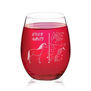 Funny Aunt Unicorn Engraved Stemless Wine Glass: Birthday Gift