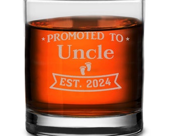 Veracco Promoted to Uncle EST 2024 Old Fashioned Glass Funny Announcement Gift From Nephew and Niece to Uncle