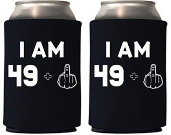 I AM 49+1 Middle Finger Years Can Coolie Holder 50th Birthday Gift Fifty and Fabulous Party Favors Decorations 12Pc / 6Pc