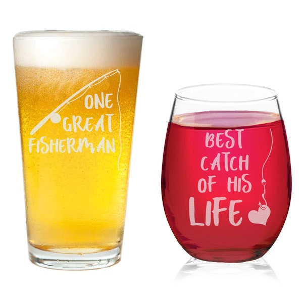 Veracco One Great Fisherman Pint Glass Best Catch Of His Life Stemless Glass Funny Birthday Gifts For Her Grandma Stepmom Lover Party Favor