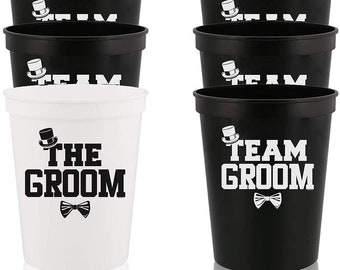 The Groom and Team Groom - Stadium Party Cup Decoration Funny Bachelor Party Wedding Favors Gift For Groom Groomsmans Proposal  12 Pc