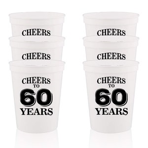 Cheers To 60 Years Stadium Cups: 60th Birthday Party Favors - 12 Pc