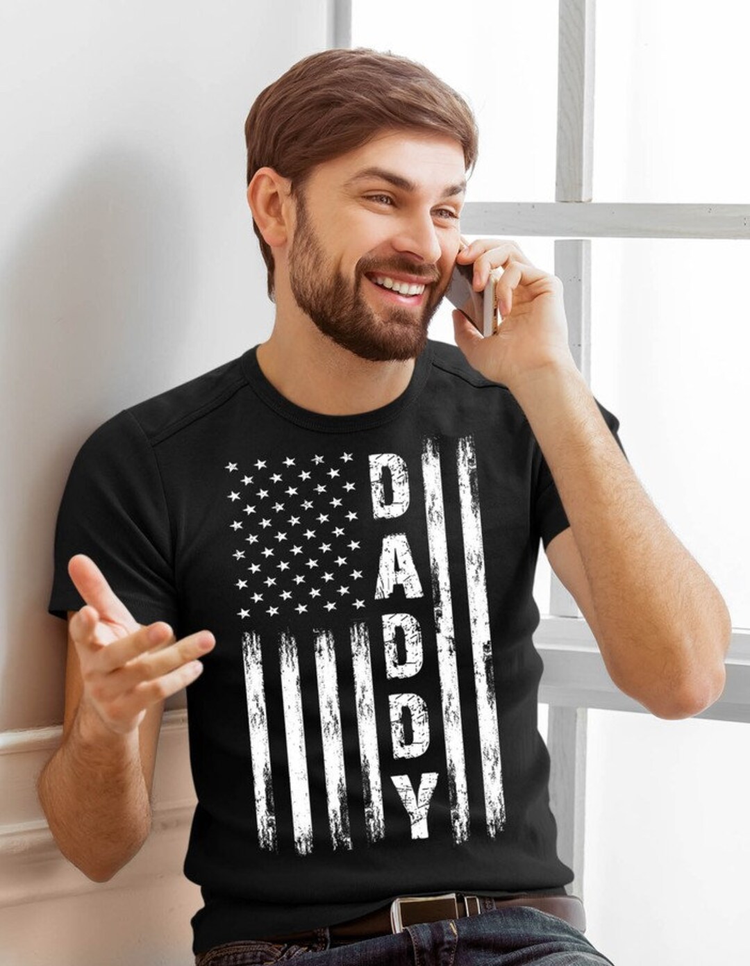 Silk Road Tees Daddy American Flag T-Shirt - Funny Gift For Dad, Husband, Father's Day, Military Green Large - View #3