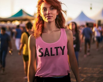 Salty Women's Racerback Tank Top: Sarcastic Beach Shirt