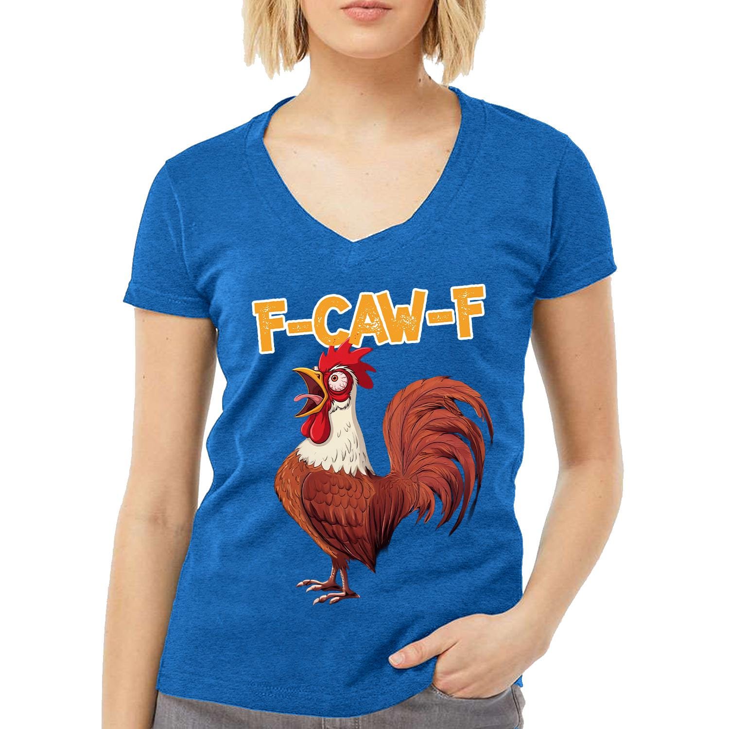 Grappige F-Caw-F Chicken What The Heli! Print T-shirt Fcawf Chicken Shirt voor dames, Rood, 3XL