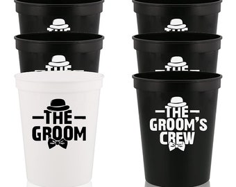 The Groom and Groom's Crew - White/Black Stadium Party Cup Decoration Bachelor Party Wedding Favors Gift For Groom Groomsmans Proposal 6 Pc