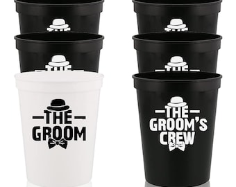 Groom & Groom's Crew Stadium Cups: Bachelor Party Favors - Set of 6