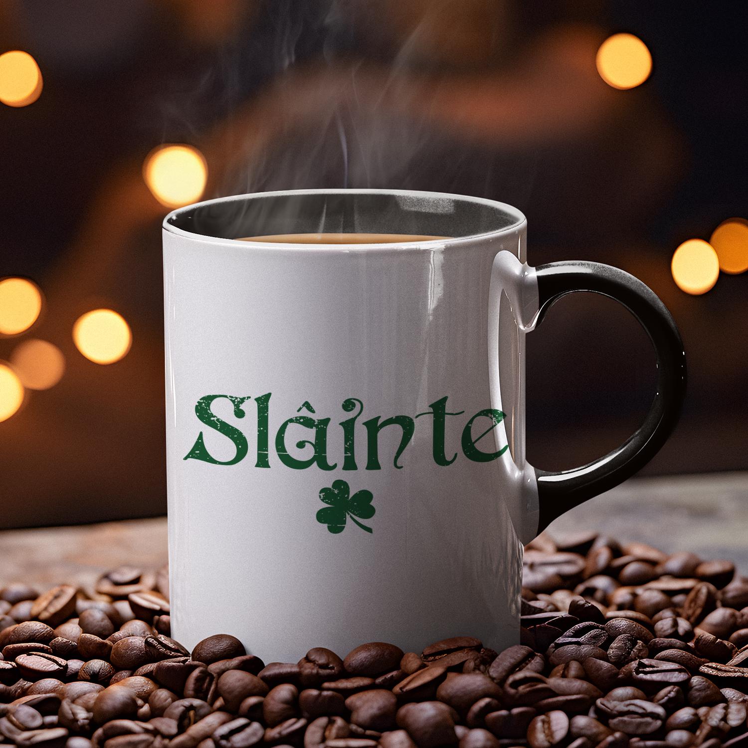 Sláinte Irish Coffee Mug - St. Patrick's Day Geschenk, Gälische Cheers Tasse, Irish Day Geschenke, Shamrock Mug, Shamrock Geschenke, vierblättriges Kleeblatt