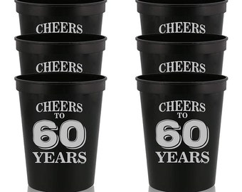 Cheers To 60 Years Stadium Party Cup 60th Birthday Gift Sixty and Fabulous Decorations Funny Birthday Gag Gifts For Him Her 12 Pc