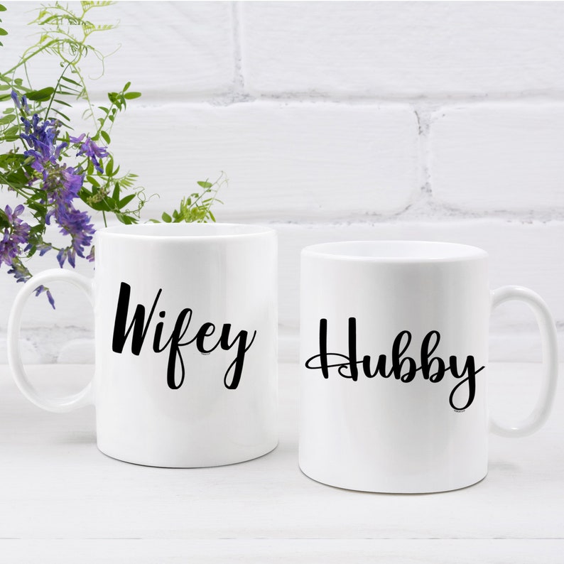 Wifey & Hubby Couple White Ceramic Coffee Mug, Wedding Gifts, Engagement, Anniversary Gifts,Husband And Wife, Valentines Day Gift, Pair Mugs