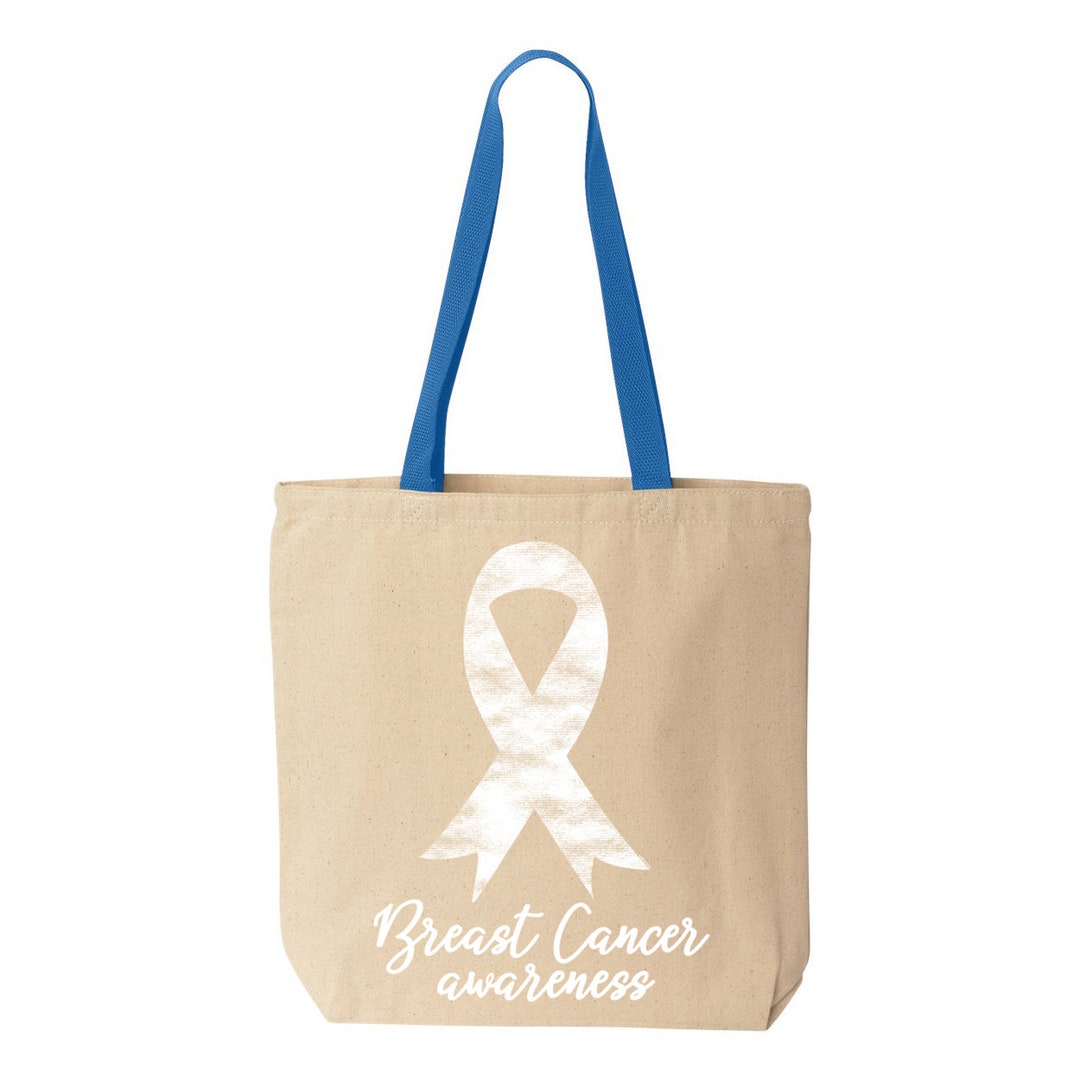 Breast Cancer Awareness Tote Bag Fearless Fighter Survivor Cotton Canvas Reusable Breast Cancer