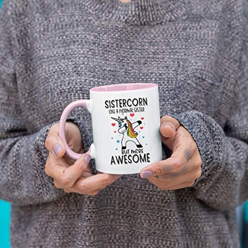 Einhorn Tasse 'coole Schwester' – 330 Ml, Spülmaschinenfest, Beidseitig Bedruckt, Weiß