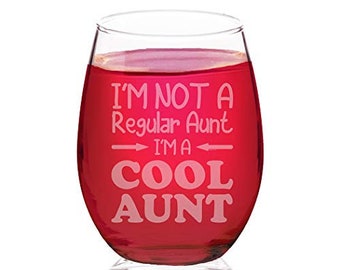 Coole Tante Gravur Stemless Weinglas, lustiges Tante Geschenk
