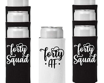 40th Birthday Can Coolers: Forty Squad Party Favors - 12 Pc