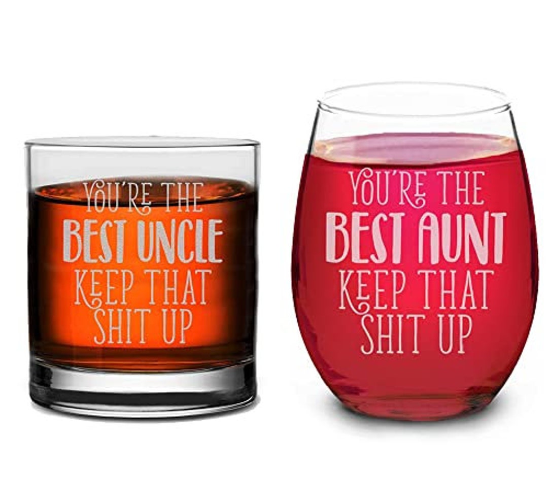 Funny Uncle & Aunt Whiskey and Stemless Wine Glass Set - Etsy