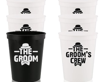 Groom & Groom's Crew Stadium Cups: Bachelor Party Favors - Set of 12