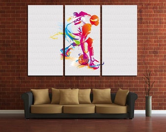 Imagen fresca del jugador de baloncesto impreso en lienzo para la decoración de la pared. Imagen abstracta para la decoración del gimnasio. Impresión genial para la oficina. Ilustraciones modish