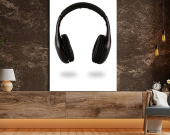 Modern Headphones Canvas Art - DJ Gift, Decor for Music Lovers, Black and White Headphones Poster, Stylish Canvas Set for Modern Wall Decor
