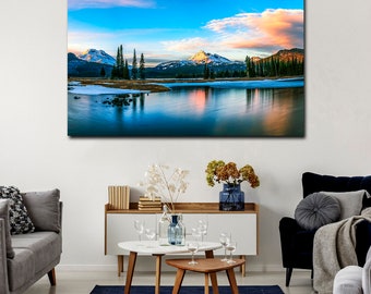Bend Oregon Lake and Mountain Canvas Print – Scenic Nature Wall Art, Cascade Mountains Prints, Pacific Northwest Decor, Living Room Decor