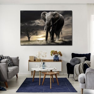 Elephant wall art canvas set Big elephant art prints Living room wall decor Tropical wall art canvas set for wall decoration Office decor